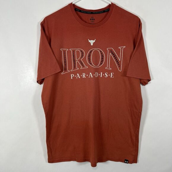 Under Armour Project Rock T Shirt Mens Size Medium Orange Iron Paradise SS - Picture 1 of 11